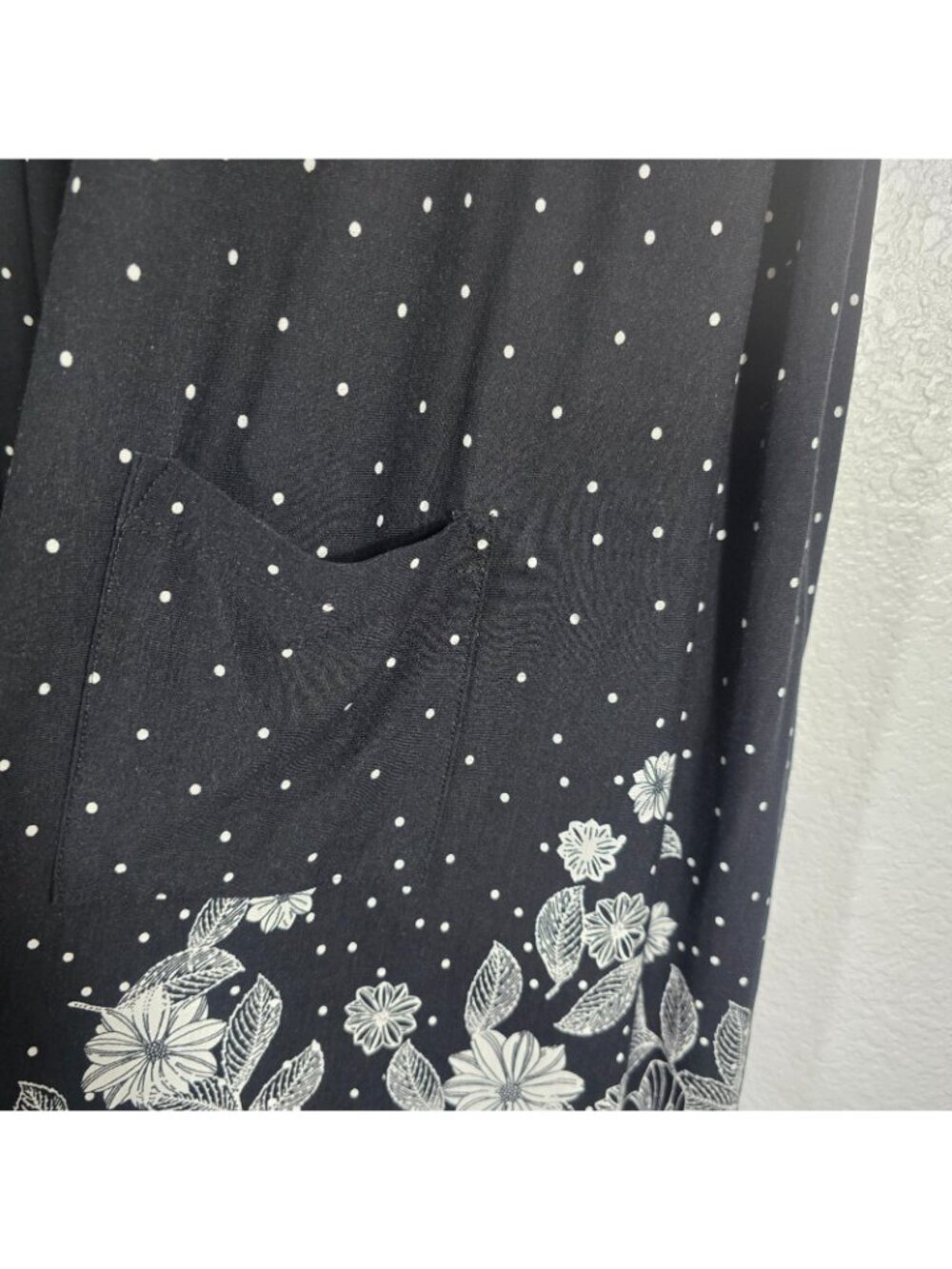 Ulla Popken Sheath Dress Women 28/30 Black Polka Dot Floral Pullover Sleeveless - Picture 7 of 8